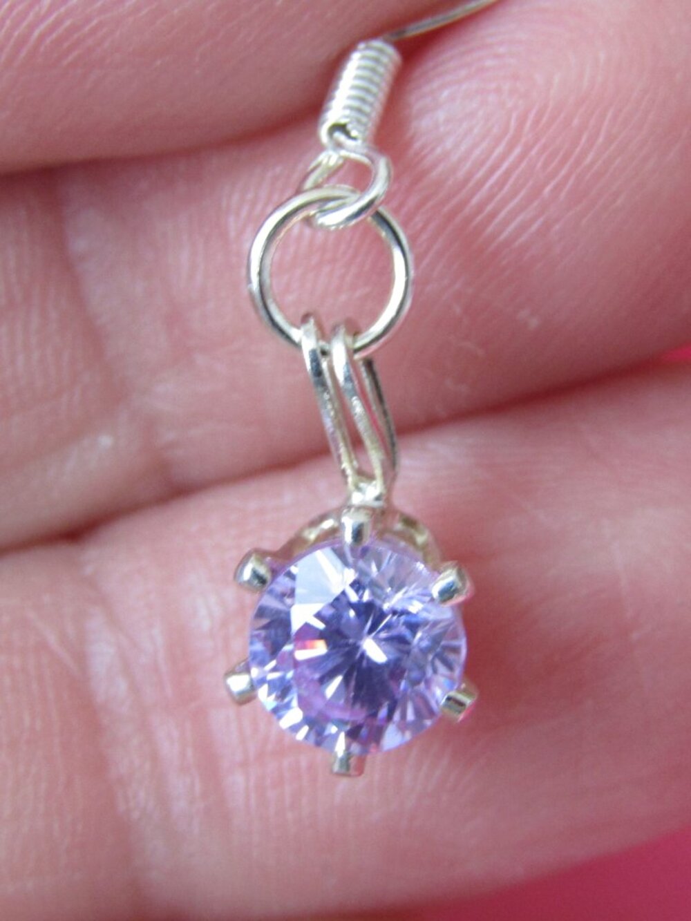 Amethyst 5mm Round Faceted Silverplate Necklace & Matching Amethyst Earrings Set - Picture 4 of 5